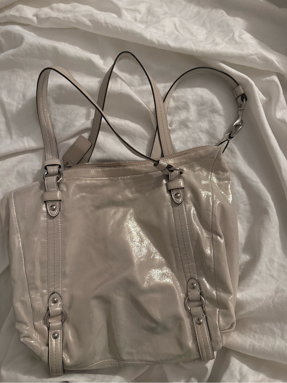 Coach Y2K iridescent Leather Tote Bag in Light Beige - Women's Shoulder Bag